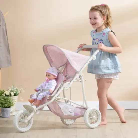 Olivia's Little World - Polka Dots Princess Baby Doll Twin Jogging Stroller - Pink & Gray image {1}