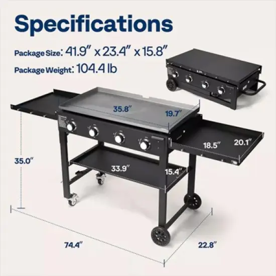 SUGIFT 4-Burner Flat Top Gas Griddle Cooking Station - Foldable Portable Propane Grill image {10}