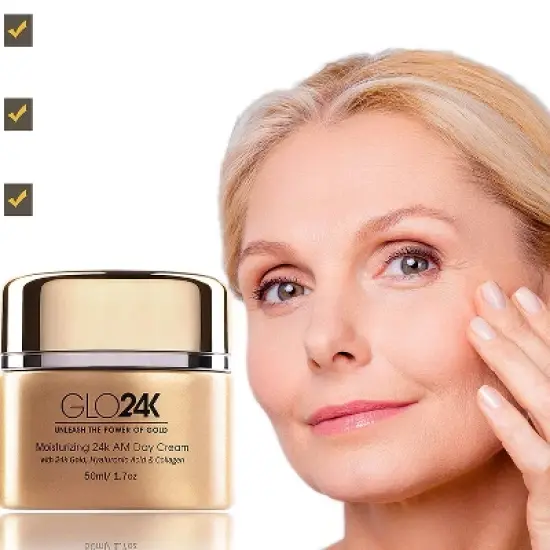 GLO24K Moisturizing Day Cream with 24k Gold, Hyaluronic Acid, Collagen, and Vitamins For Optimal Hydration! image {2}
