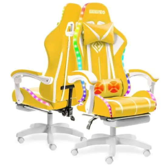 Hoffree Comfort Massage Racing Gaming Chair Ergonomic Office PC Chair with Footrest & RGB Light image {16}