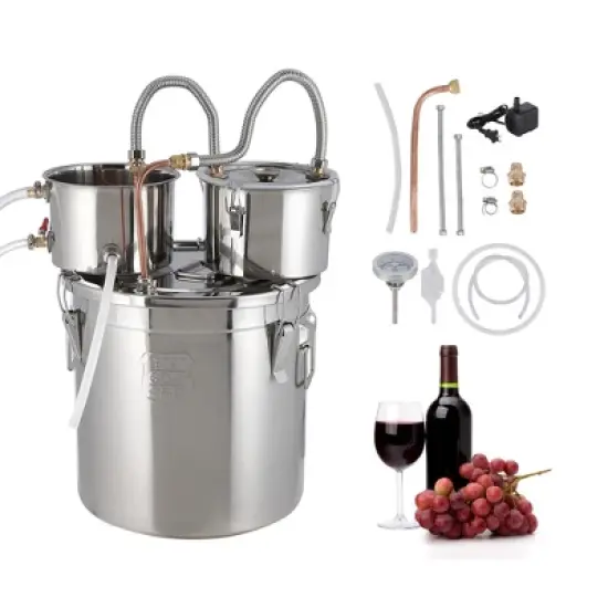 3 Gal Still, Double Cooled Alcohol Still, Home Commercial Style Brewing Kit, 3 Stainless Steel Barrels, With Built-In Thermometer and Water Pump image {8}