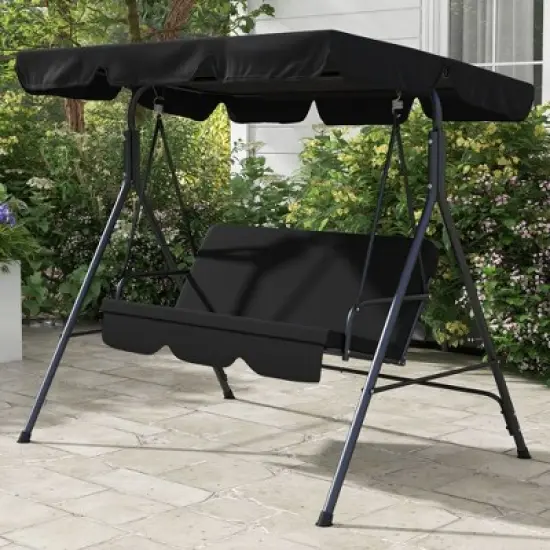 PAGED 3-Seat Outdoor Swing Chair with Adjustable Tilt Canopy and Removable Cushion,Porch Swing with Steel Frame Standfor Patio,Porch image {4}