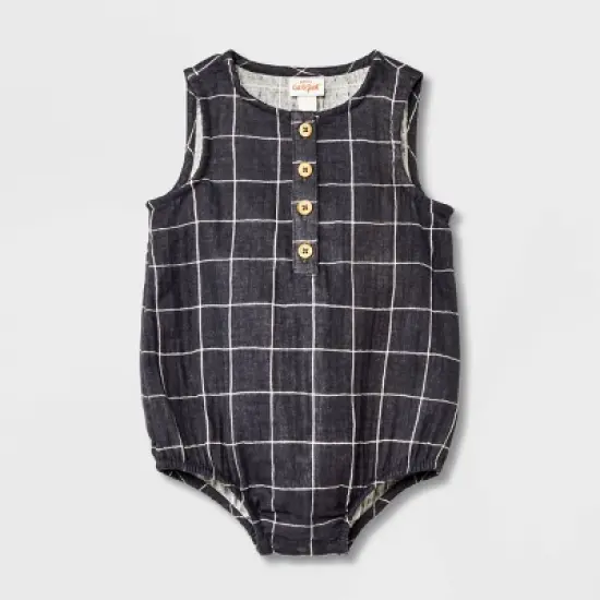 Baby Striped Gauze Tank Henley Romper - Cat & Jack&trade; Gray image {4}