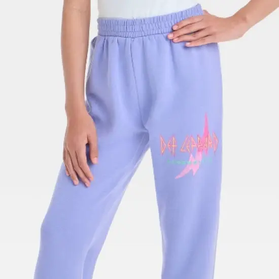 Girls' Def Leppard Fleece Joggers - Light Purple image {1}