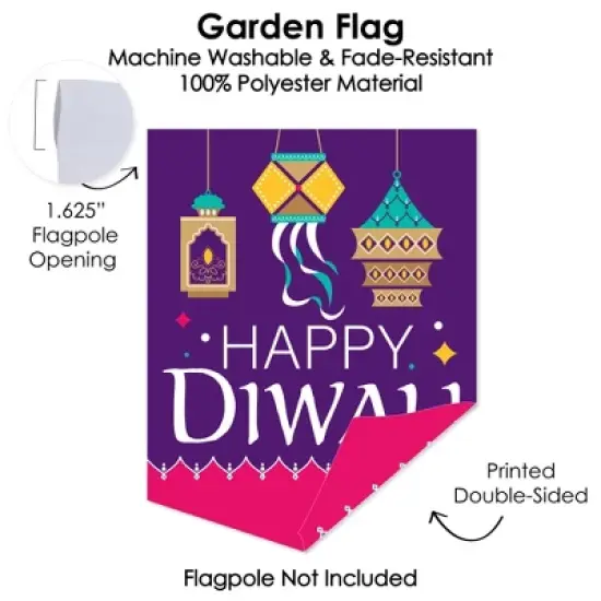 Big Dot of Happiness Happy Diwali - Outdoor Home Decorations - Double-Sided Festival Of Lights Party Garden Flag - 12 x 15.25 Inches image {2}