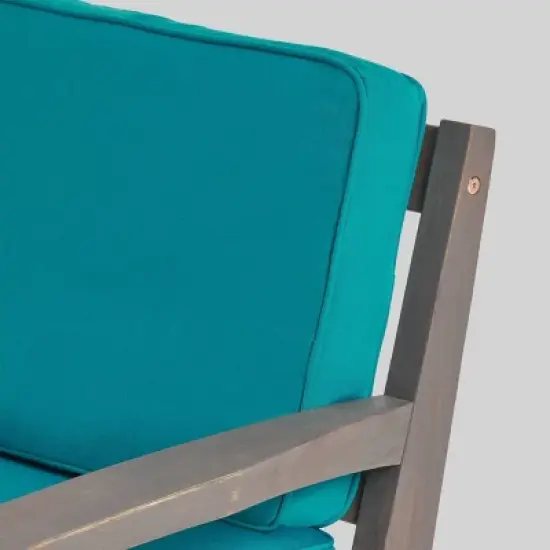 2pc Grenada Acacia Wood Patio Chat Set with Sunbrella Cushions Gray/Teal - Christopher Knight Home image {2}