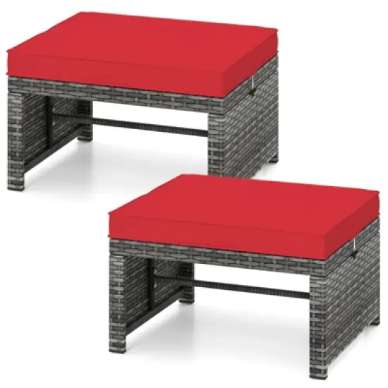 Tangkula 2 Pieces Patio PE Rattan Ottomans with Soft Zippered Cushions for Deck Frame image {12}