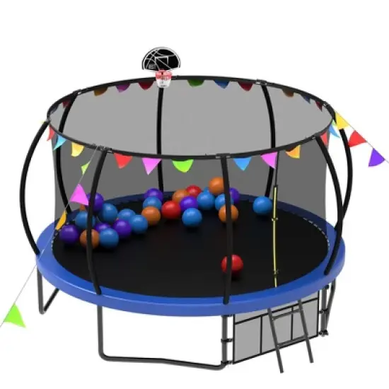 QingMoon 12FT Pumpkin Trampoline With Safety Enclosure Net Ladder,flag parts Weather-Resistant For Children & Adults Catering To The Festive Mood image {3}