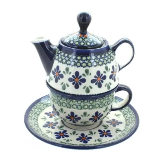 Blue Rose Polish Pottery 1148-775 Zaklady Individual Teapot & Cup image {5}
