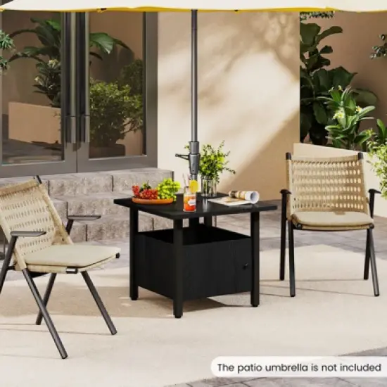 Tangkula 2PCS Outdoor Side Table w/ 1.89" Umbrella Hole Patio Umbrella Table Base Stand image {3}