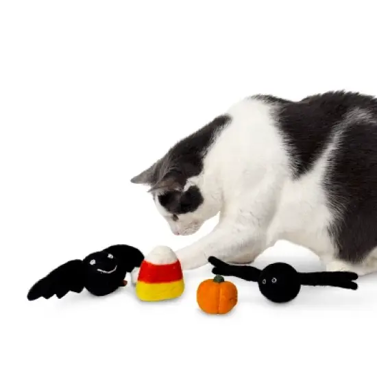 Midlee Halloween Felt Cat Toys Set- Bat, Pumpkin, Spider, Candy Corn image {2}