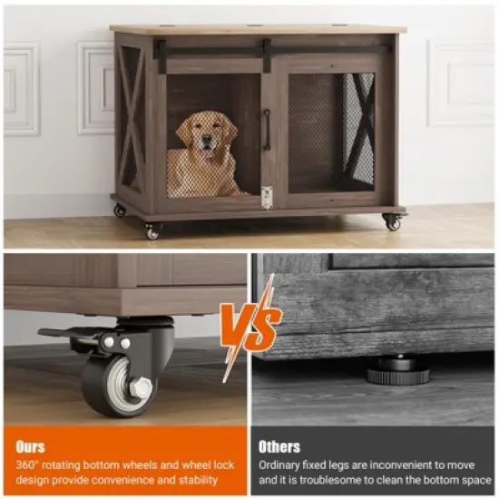 ODK 37" Dog Crate, Farmhouse Dog Crate Furniture with Sliding Barn Door, Flip Top Wooden Dog Kennel End Table, Indoor Dog Cage House for Medium Dogs image {2}