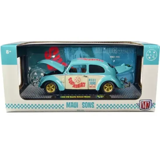 1952 Volkswagen Beetle Deluxe Model Light Blue and Wimbledon White &ldquo;Maui & Sons&rdquo; Ltd Ed 1/24 Diecast Model Car by M2 Machines image {2}
