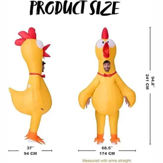 Joyfy Adults Halloween Inflatable Yellow Costumes Suit, Rubber Chicken Blow-up Full Body Costumes with Squeakers for Cosplay Party (65-71inches） image {4}