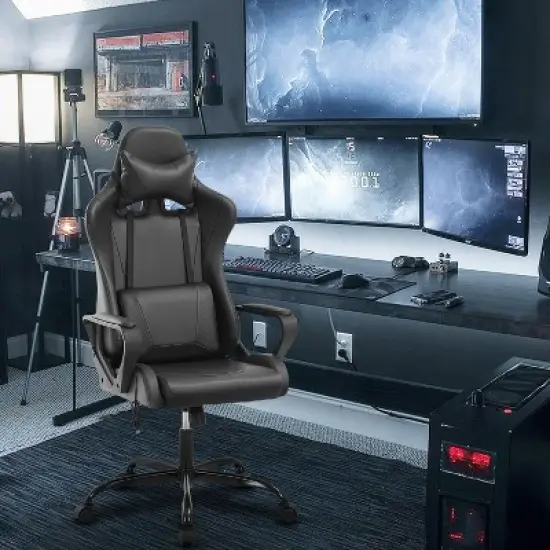 BestMassage Gaming Chair High-Back Office Chair with Lumbar Support Massage Function and PU Leather Rolling Swivel Chair for Adults and Teens image {1}