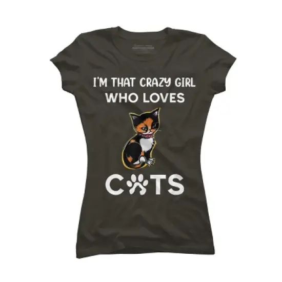 Junior's Design By Humans I'm That Crazy Girl Who Loves Cats Cartoon By MeowShop T-Shirt image {4}