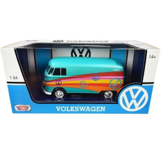 Volkswagen Type 2 (T1) Delivery Van "Peace" Turquoise Metallic 1/24 Diecast Model Car by Motormax image {2}