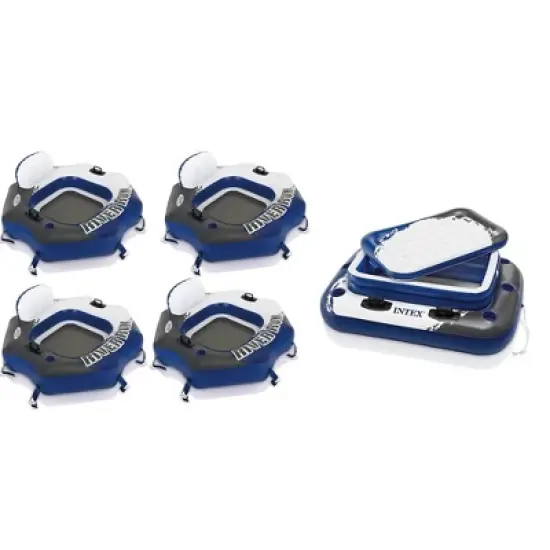 INTEX Floating Recliner Inflatable Lounge River Run Single Person Connect Tube (4 Pack) & Mega Chill II 72 Can Beverage Cooler Float with Lid image {6}
