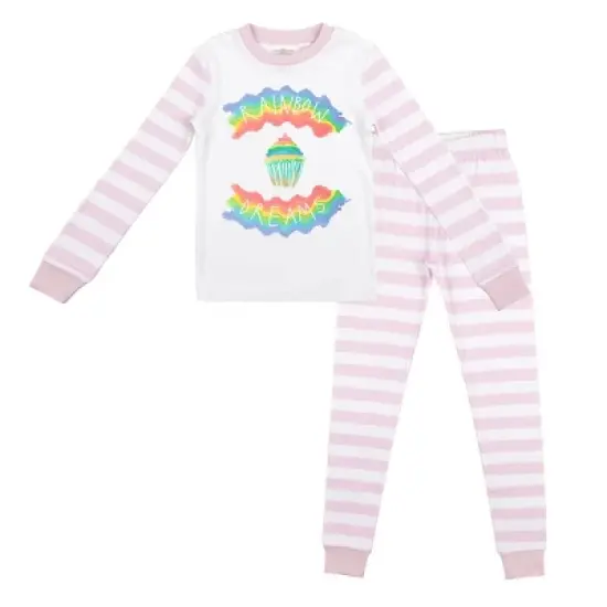 Rainbow Dreams Youth Girls Pink & White Striped Long Sleeve Shirt & Sleep Pants Set image {4}
