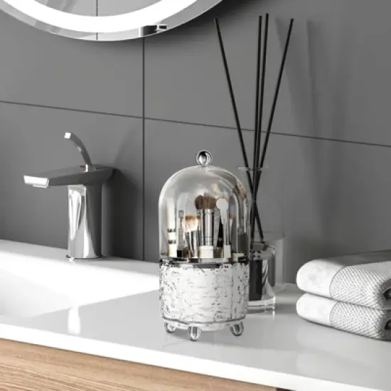 Aghana Digitals Rotating Makeup Organizer with Dustproof Cover - Large Capacity PP Storage Box for image {1}