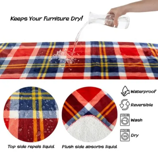 Waterproof Pet Blanket - 50x60 Reversible Plaid Throw Protects Couch, Car, Bed from Spills, Stains, or Fur - Dog and Cat Blankets by Petmaker (Red) image {2}