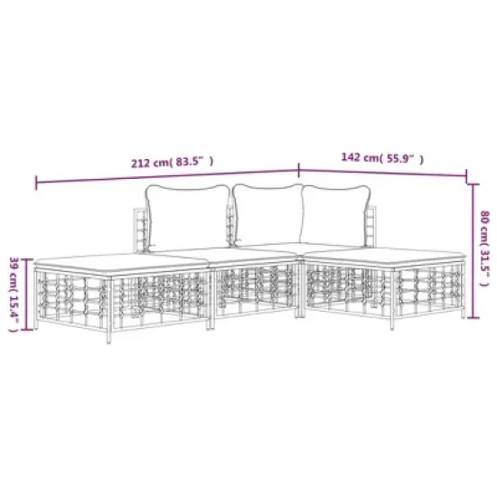 vidaXL 4-Piece Outdoor Patio Lounge Set - Anthracite Poly Rattan with Dark Gray Cushions for Garden, Terrace, Deck image {8}