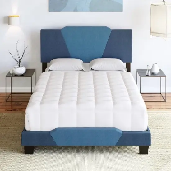 Full Sydney Color Block Blue/Ocean Linen Upholstered Platform Bed Blue - Eco Dream image {6}