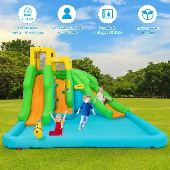 Inflatable Water Park Bounce House w/Climbing Wall Two Slides and Splash Pool image {5}