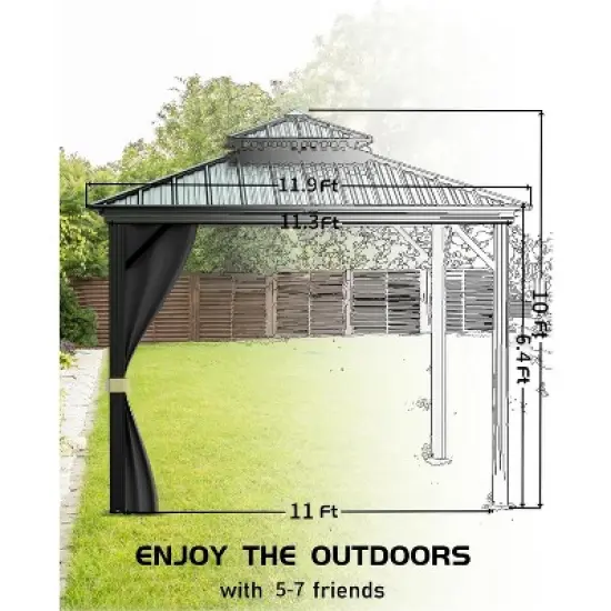 12' x 12' Hardtop Gazebo, Aluminum Frame Canopy with Galvanized Steel Double Roof, Netting & Curtains, Outdoor Pergola for Patio, Lawn, Garden, Khaki image {4}