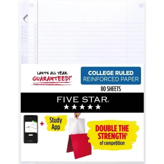 Five Star 80ct College Ruled Reinforced Filler Paper: 8.5 x 11 Inch White Loose Leaf, 80 Sheets, Stationery & Office Supplies image {5}