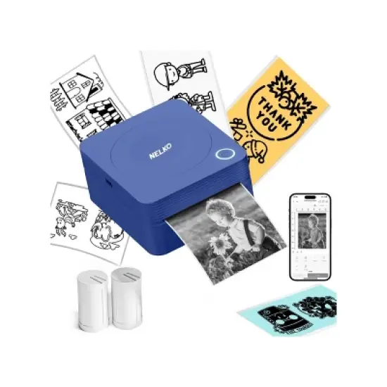 Nelko PM230 Portable Bluetooth Sticker Printer Blue with 2pk 54mmx3.5m White Rolls image {8}