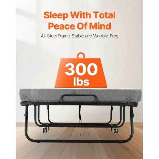 VEVOR Rollaway Bed, 38 in x 75 in Folding Bed with 4 in Mattress, Twin Size Foldable Bed with Sturdy Metal Frame & Memory Foam Mattress image {3}