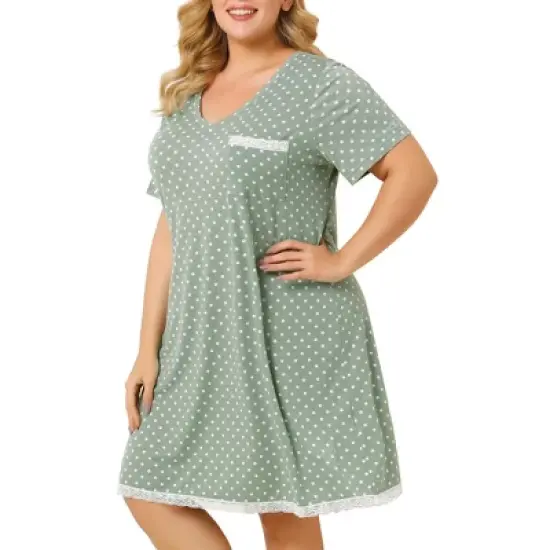 Agnes Orinda Womens Plus Size V Neck Polka Dots Short Sleeve Sleepwear Pajamas Nightgown image {11}