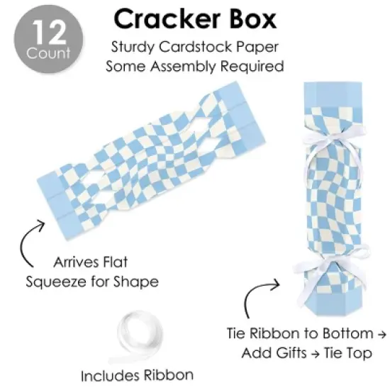 Big Dot of Happiness Blue Checkered Party - No Snap Party Table Favors - DIY Cracker Boxes - Set of 12 image {4}