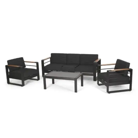 Christopher&nbsp;Knight&nbsp;Home Martin 4 Piece Outdoor Seating Set with Tempered Glass Table and Water-resistant Cushions image {1}
