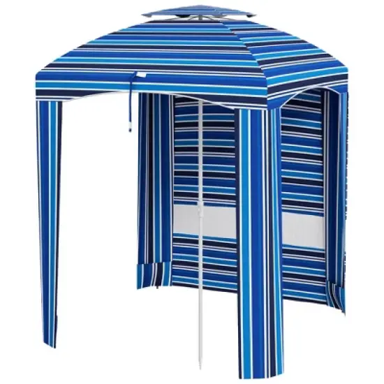 Outsunny 5.8' x 5.8' Cabana Umbrella, Outdoor Beach Umbrella with Double-top, Windows, Sandbags, Carry Bag image {3}