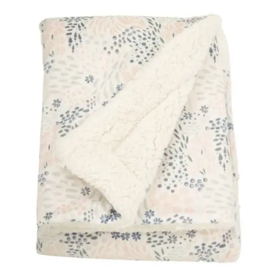 Nicole Miller Abstract Floral Printed Mink/Sherpa Throw Blanket - White image {3}