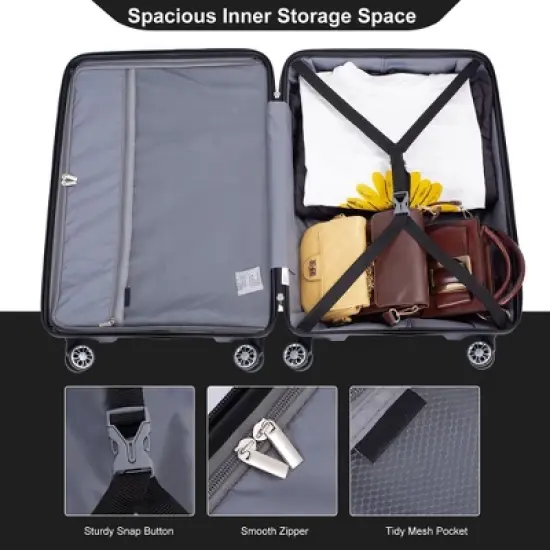Luggage 3 Piece Set(20"/24"/28"), Hardshell Suitcase With Double Mute Spinner Wheels, TSA Lock image {4}