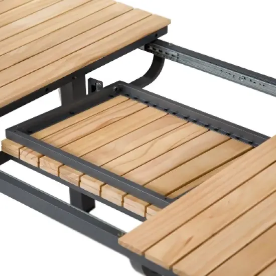 Greemotion 7pc Mackay Teak Wood Top Outdoor Patio Dining Set with Self Storing Butterfly Leaf & Reclining Chairs Brown image {8}