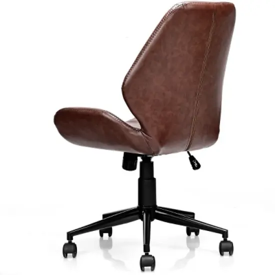 Office Home Leisure Chair Mid-Back Upholstered Swivel Height Adjustable Rolling image {6}