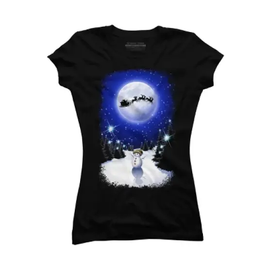 Junior's Design By Humans Magical Snowman's Christmas Eve By BluedarkArt T-Shirt image {3}