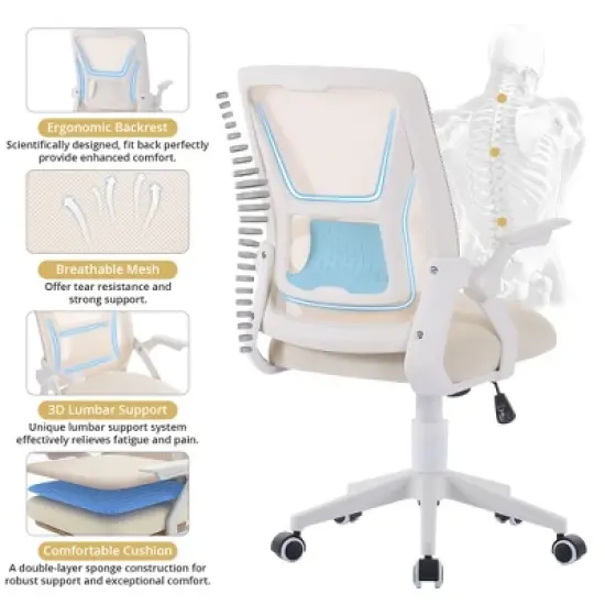 VECELO Mid-Back Swivel Ergonomic Office Chair with Adjustable Arms Mesh Lumbar Support image {4}