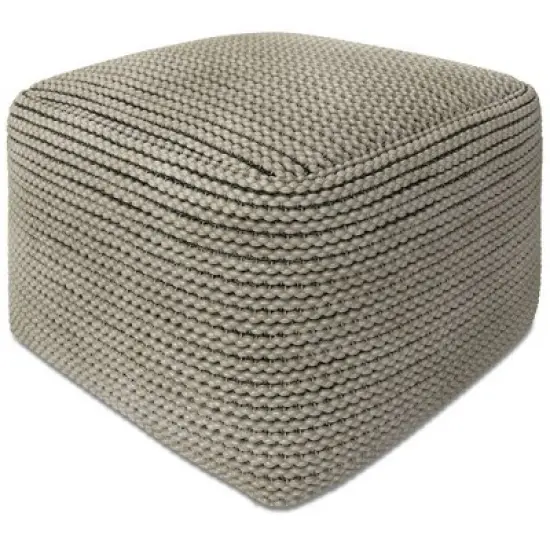 WyndenHall Bayhill Outdoor/Indoor Pouf Cream : Linen Upholstered, Bohemian Style, Spot Clean, No Assembly Required image {1}
