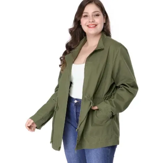 Agnes Orinda Women's Plus Size Winter Zipper Drawstring Waist Long Sleeve Utility with Pockets Fashion Jackets image {3}