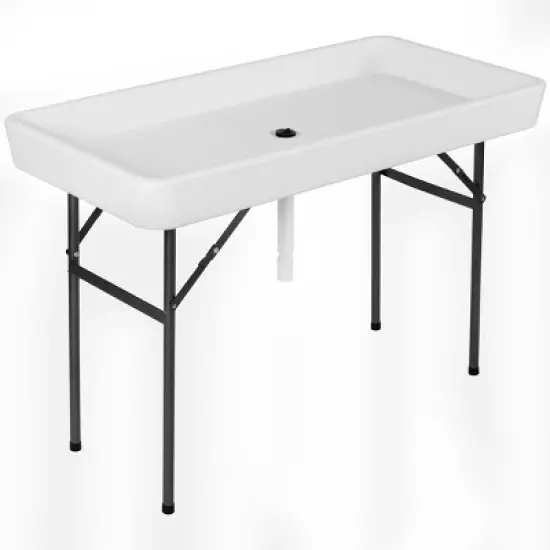Costway 4 Foot Party Ice Folding Table Plastic with Matching Skirt White image {1}