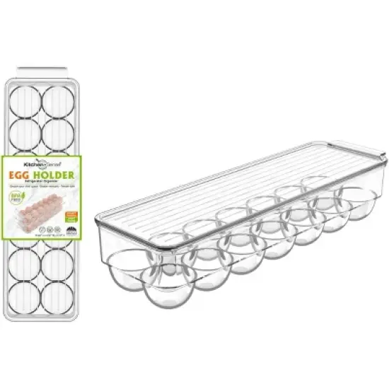 J&V TEXTILES Egg Container With Lid and Handle for Refrigerator Organization- Pack of 2 - Clear Stackable Egg Holder for Kitchen or Pantry image {1}