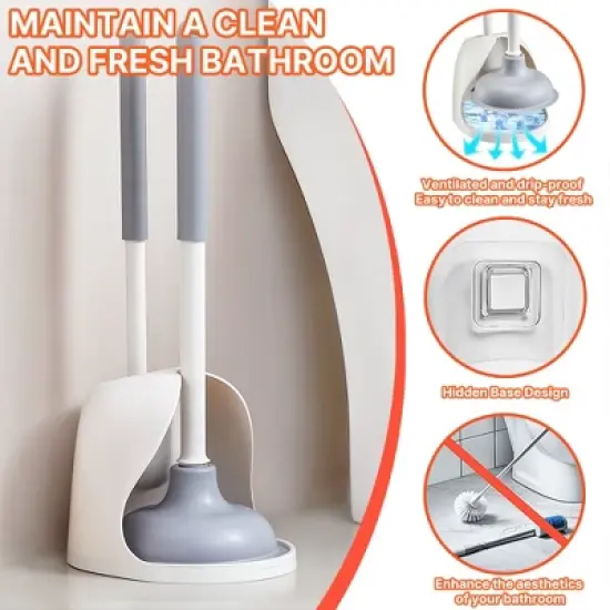 JANSNO Bathroom Toilet Brush & Plunger Set with PP Handle for Deep Cleaning image {4}