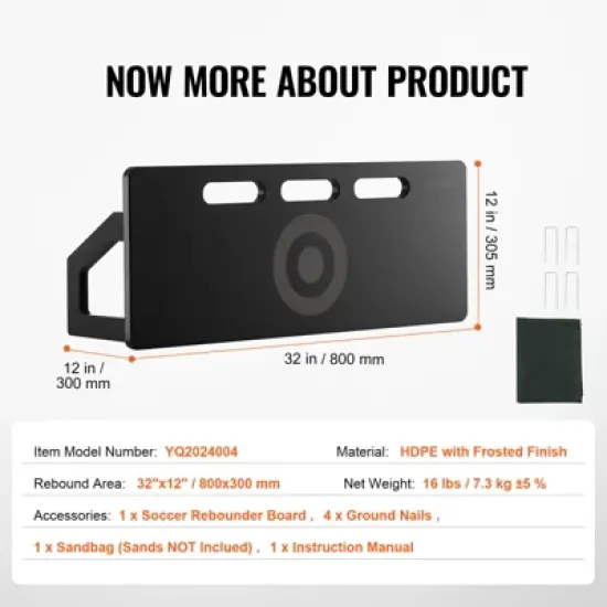 VEVOR Soccer Rebounder Board, 32"X12" Portable Soccer Wall with 2 Angles Rebound, Foldable HDPE Kickback Rebound Board, Soccer Training Equipment image {7}