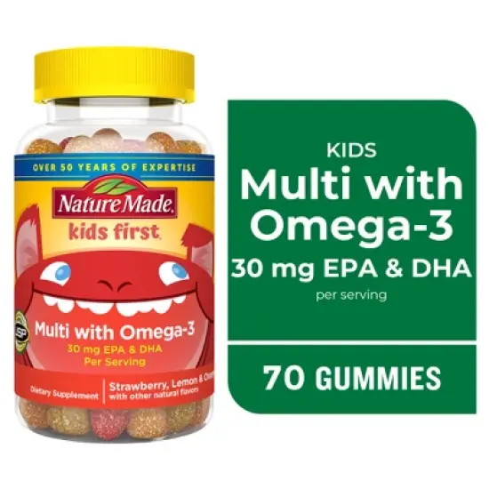 Nature Made Kids First Multi Plus Omega 3 Kids Multivitamin Gummies - Strawberry, Lemon & Orange - 70ct image {7}
