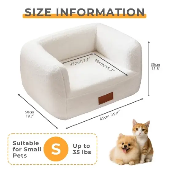 ATJafurn Faux Cashmere Pet Sofa for Indoor Cats,  Beds for Small Dogs & Cats, White Cat Couch with Nameplate for Living Room Bedroom image {8}